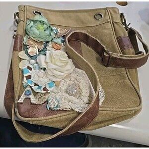 Boho Gypsy Soal Crossbody Canvas Bag Western Teal Leather Purse